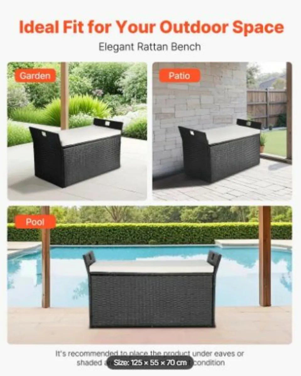 Outdoor Storage Bench PE Rattan 90 Gal Deck Box - Image 3