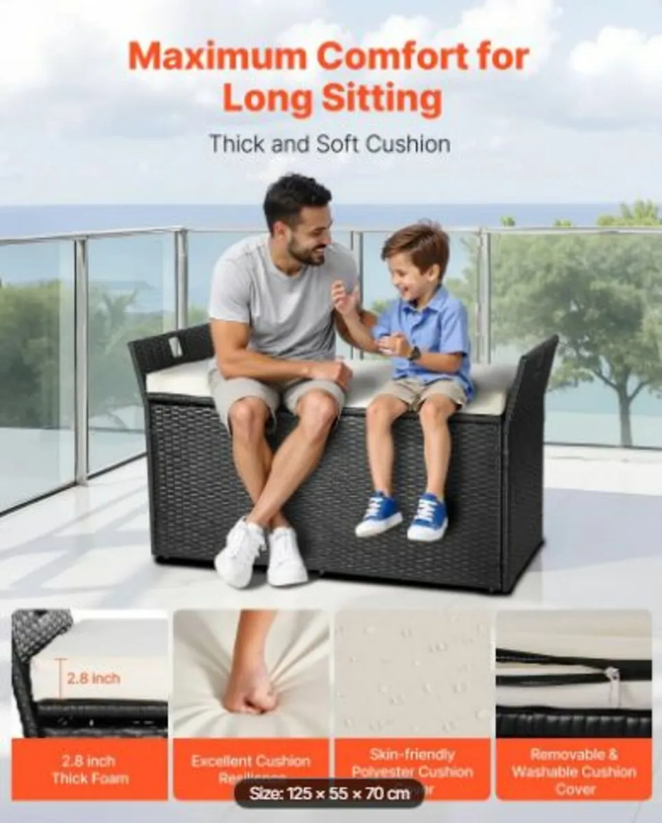 Outdoor Storage Bench PE Rattan 90 Gal Deck Box - Image 4