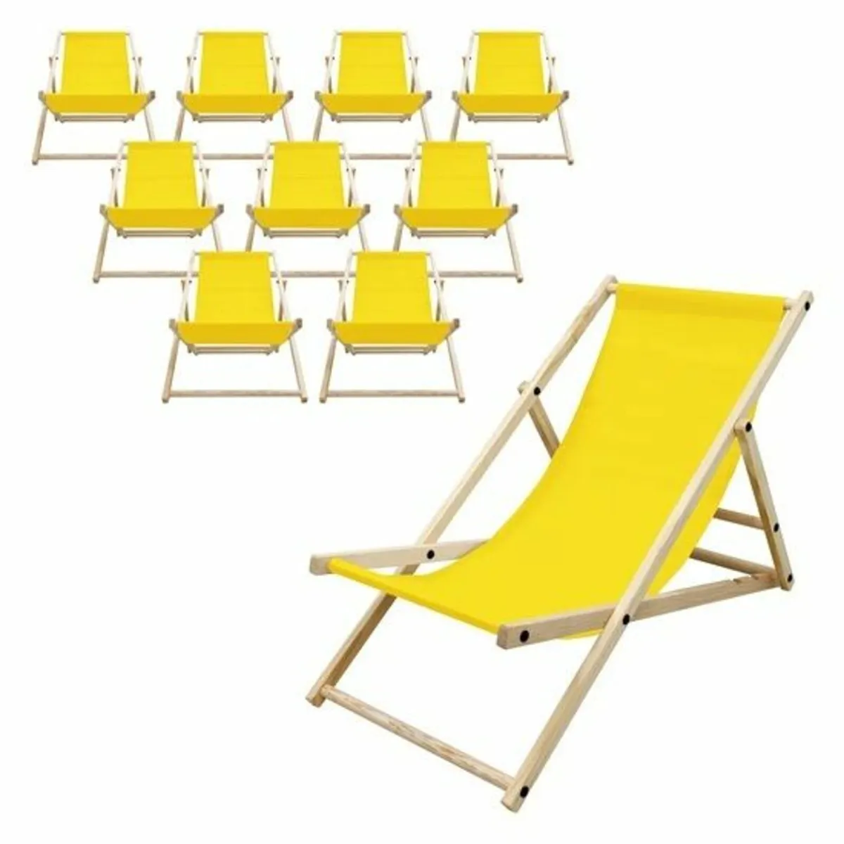 Set of 10 sun loungers foldable wood adjustable ba - Image 1