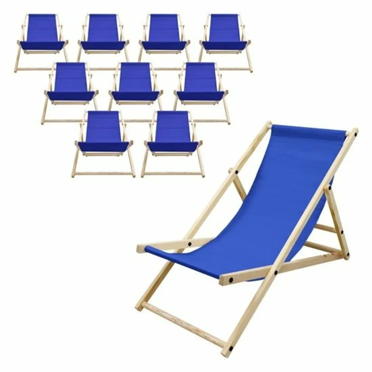 Set of 10 sun loungers foldable wood adjustable ba - Image 3