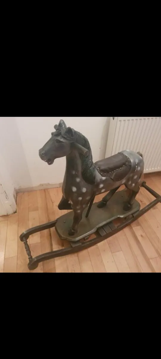 antique rocking horse solid wood  painted - Image 1