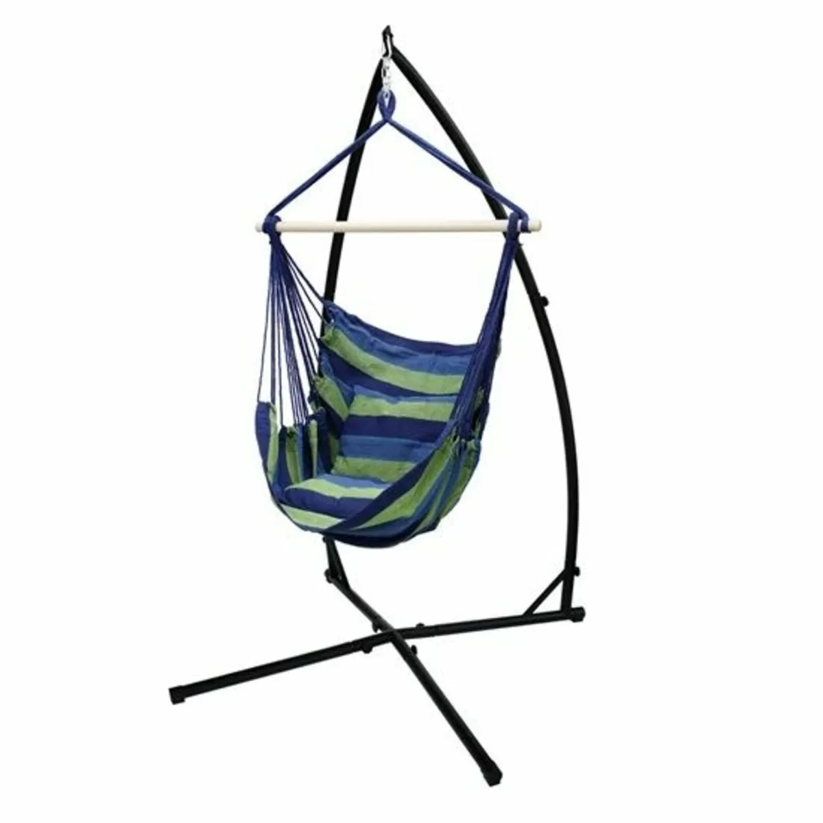 Hanging chair with frame and cushion blue / green - Image 1