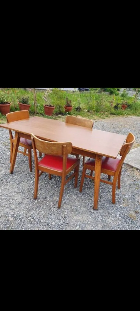 mid century teak dining set with red leather - Image 1