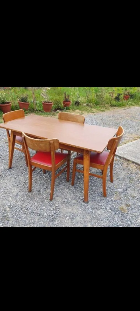 mid century teak dining set with red leather - Image 2