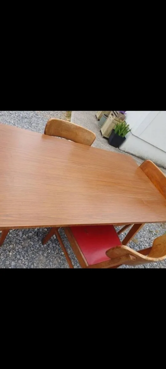 mid century teak dining set with red leather - Image 3