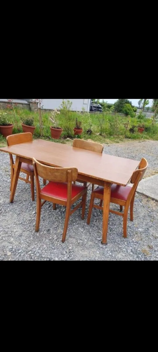 mid century teak dining set with red leather - Image 4
