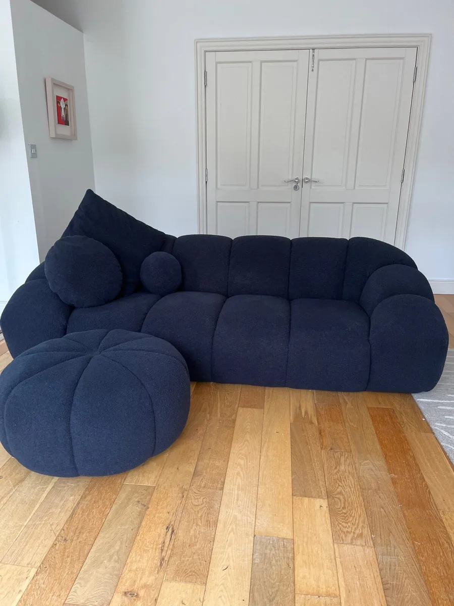 Navy cloud 3 seat sofa plus footstool - Image 1