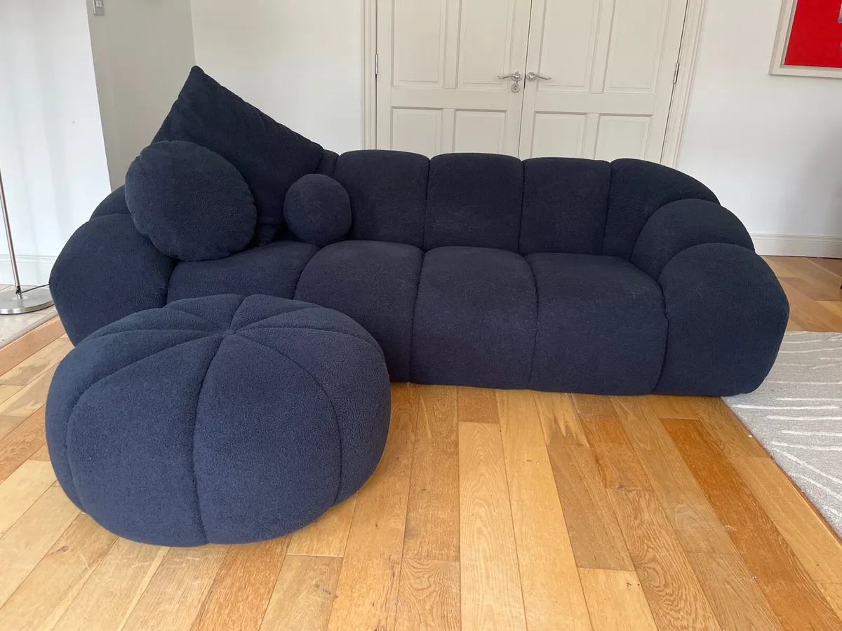 Navy cloud 3 seat sofa plus footstool - Image 2
