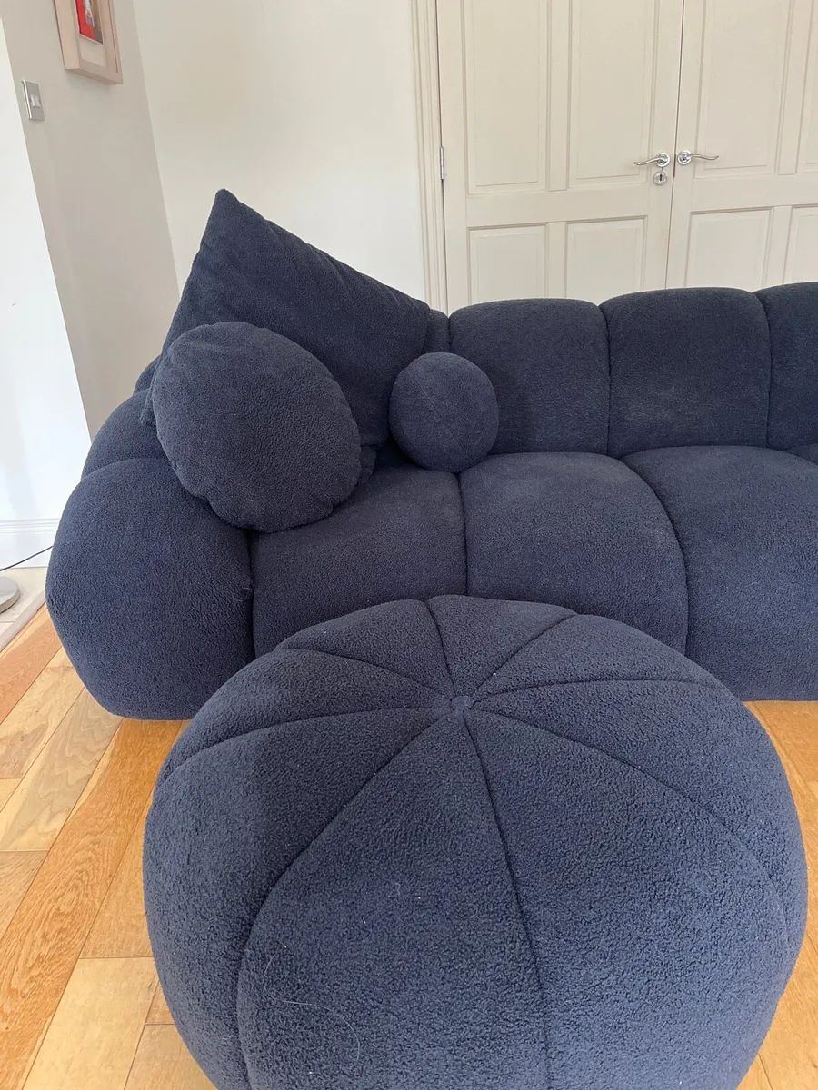 Navy cloud 3 seat sofa plus footstool - Image 3