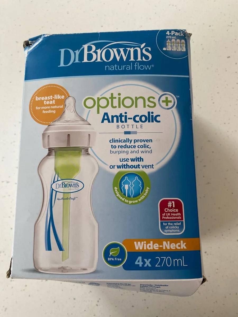 Dr Brown’s 4 Wide Neck bottles with 4 travel caps - Image 1