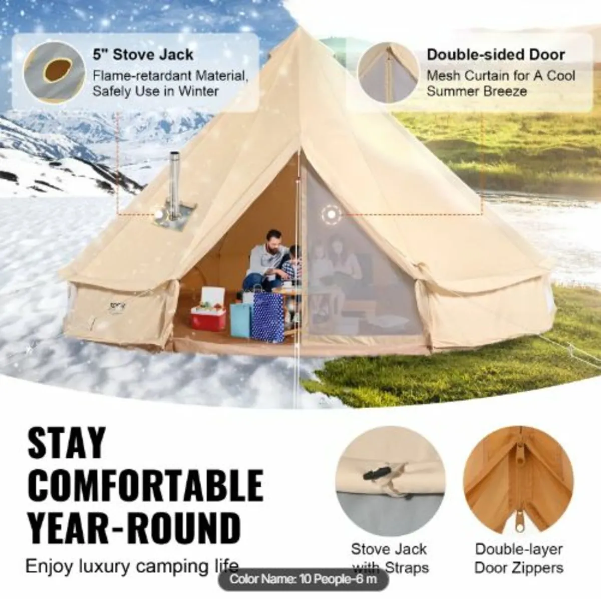 Canvas Bell Tent, 4 Seasons 6 m/19.68ft Yurt Tent - Image 2