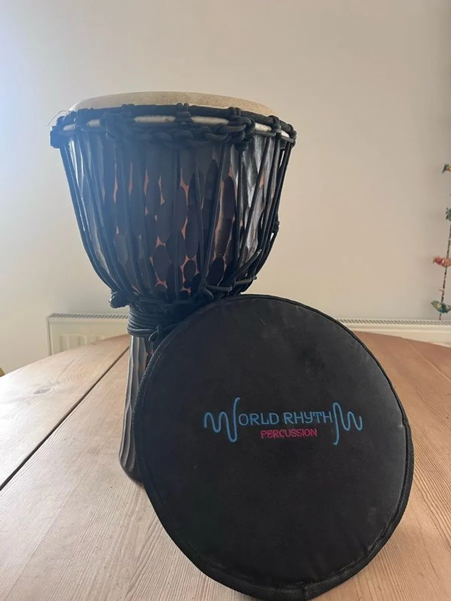 Rope tuned 8.5-9.5" wooden djembe drum - Image 1
