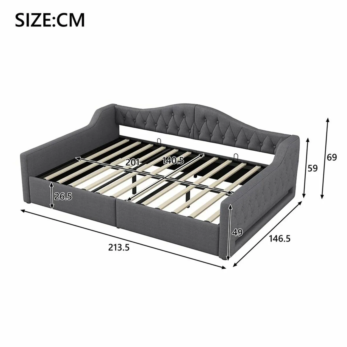 Padded day bed with LED belt and storage space - Image 4