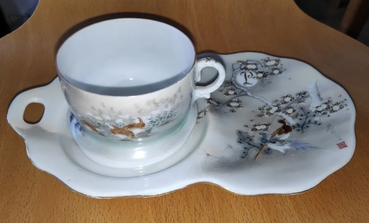 Vintage Japanese eggshell porcelain teacup with saucer - Image 1