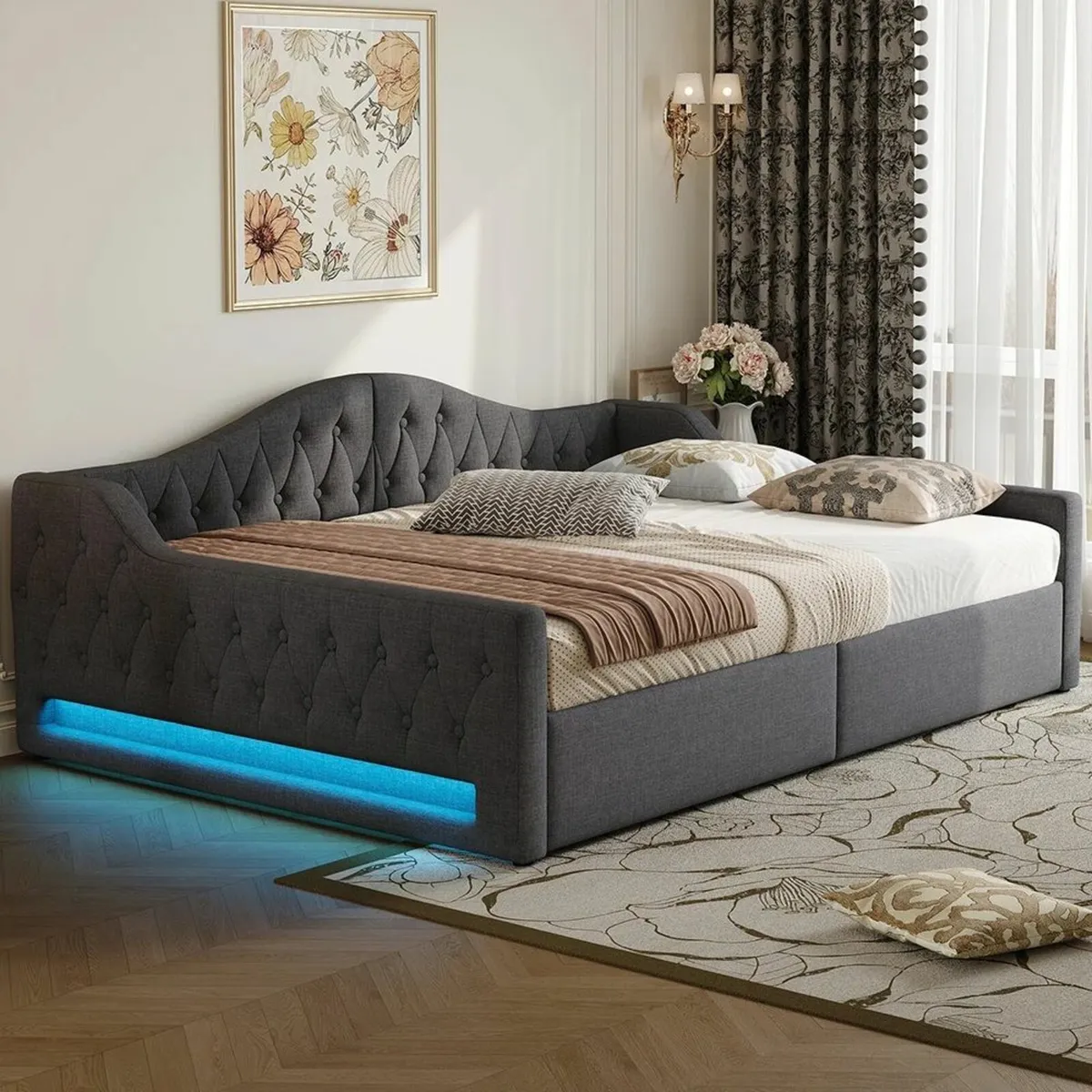 Padded day bed with LED belt and storage space - Image 1