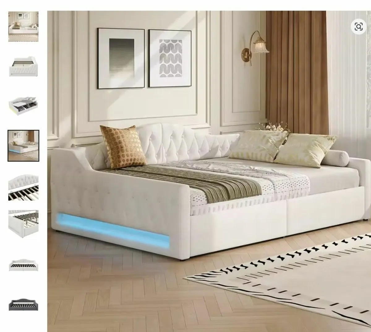 Padded day bed with LED belt and storage space - Image 3