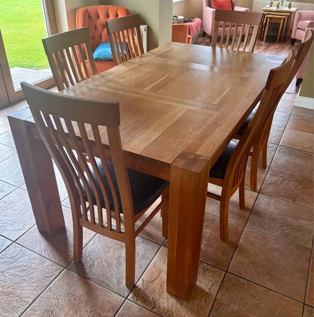 Solid Oak dinning room table and chairs - Image 2