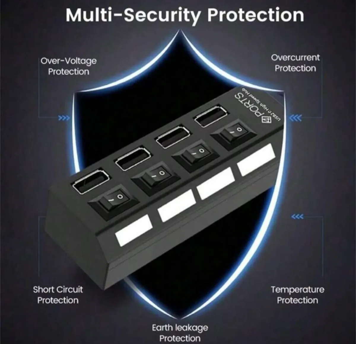 4 Ports USB 2.0 HUB Expander On/Off Switch - Image 1