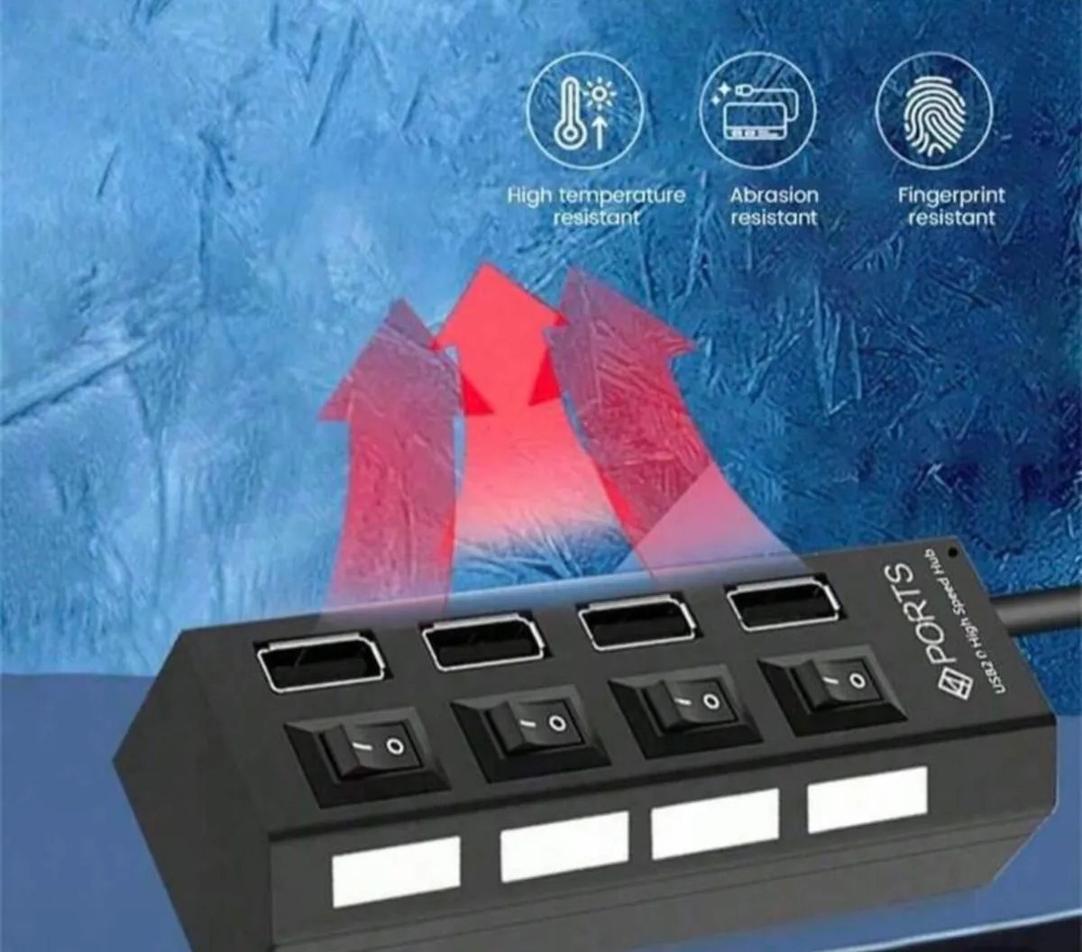 4 Ports USB 2.0 HUB Expander On/Off Switch - Image 2