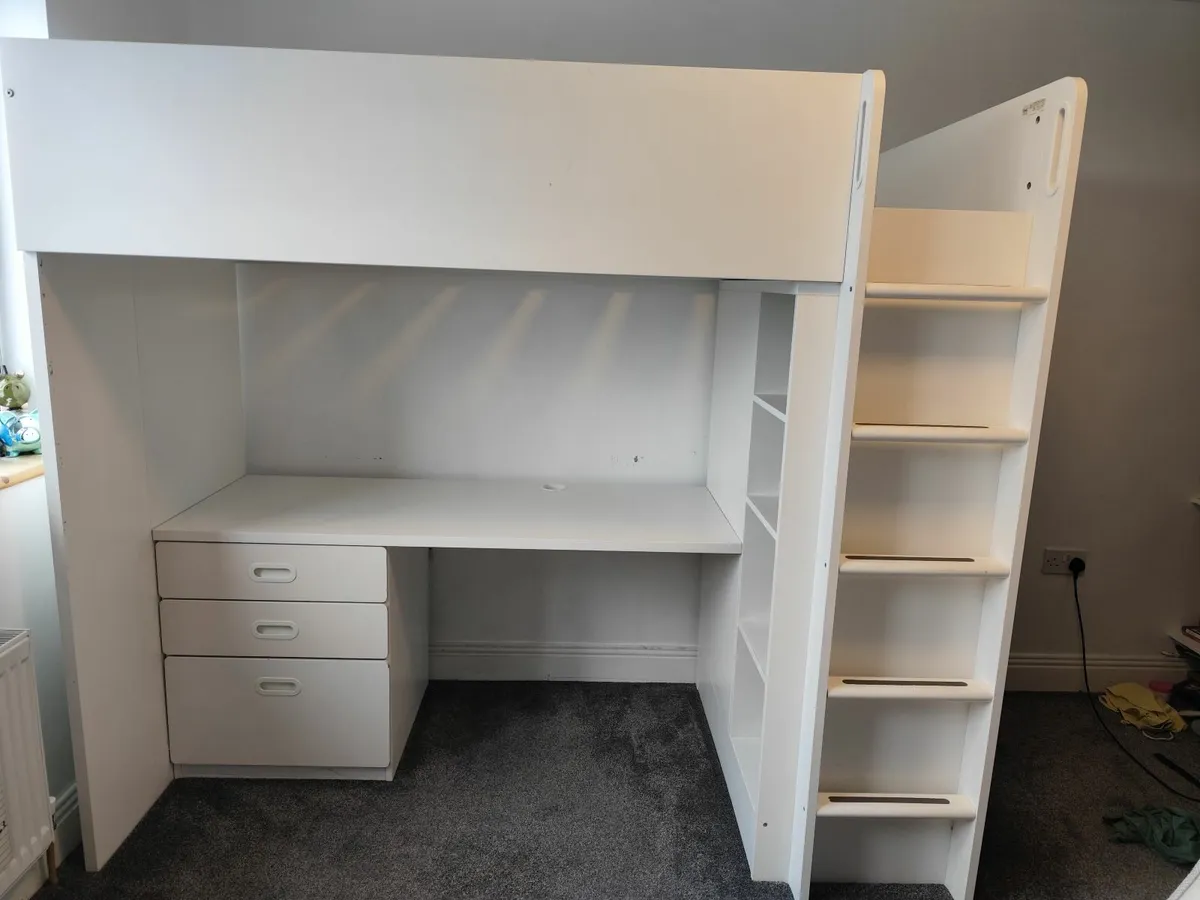 Loft bed with under desk,drawers, and wardrobe - Image 2