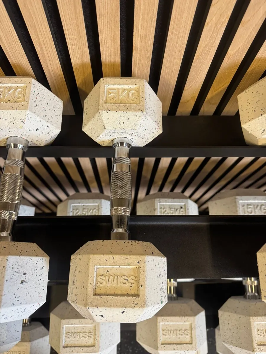 2-20KG hex WHITE DUMBBELS and rack NEW IN BOX - Image 2