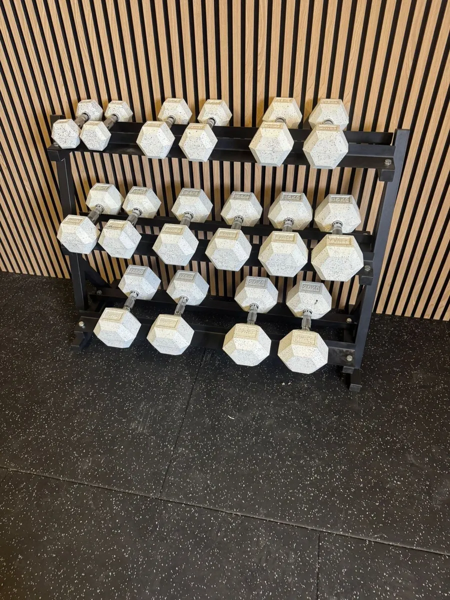 2-20KG hex WHITE DUMBBELS and rack NEW IN BOX - Image 4