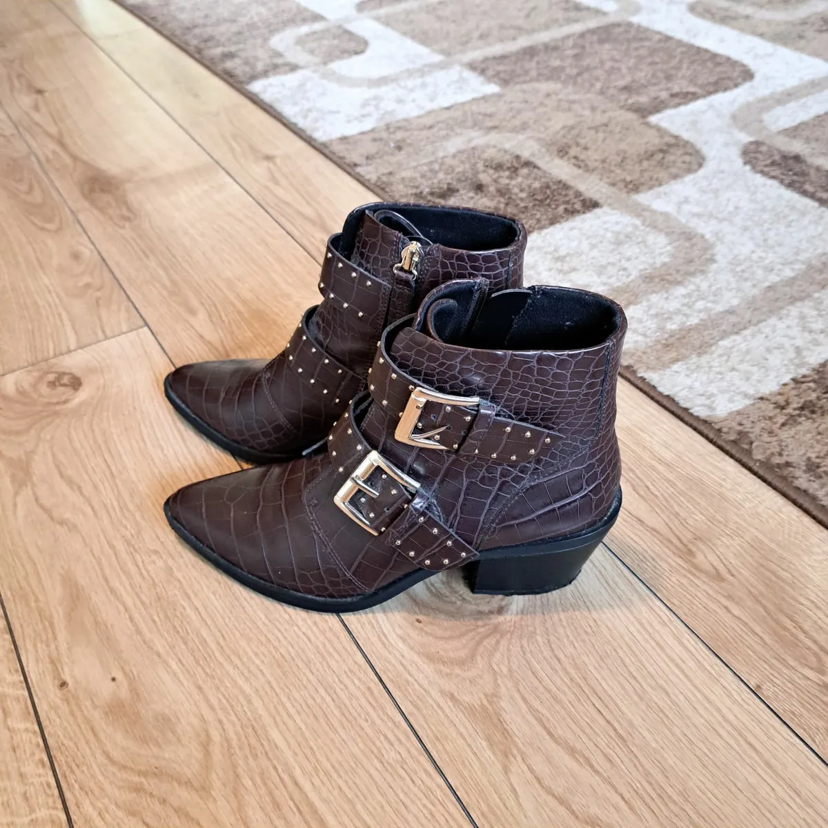 Stradivarius Brown Croc Ankle Boots 5UK/38EU - Image 1