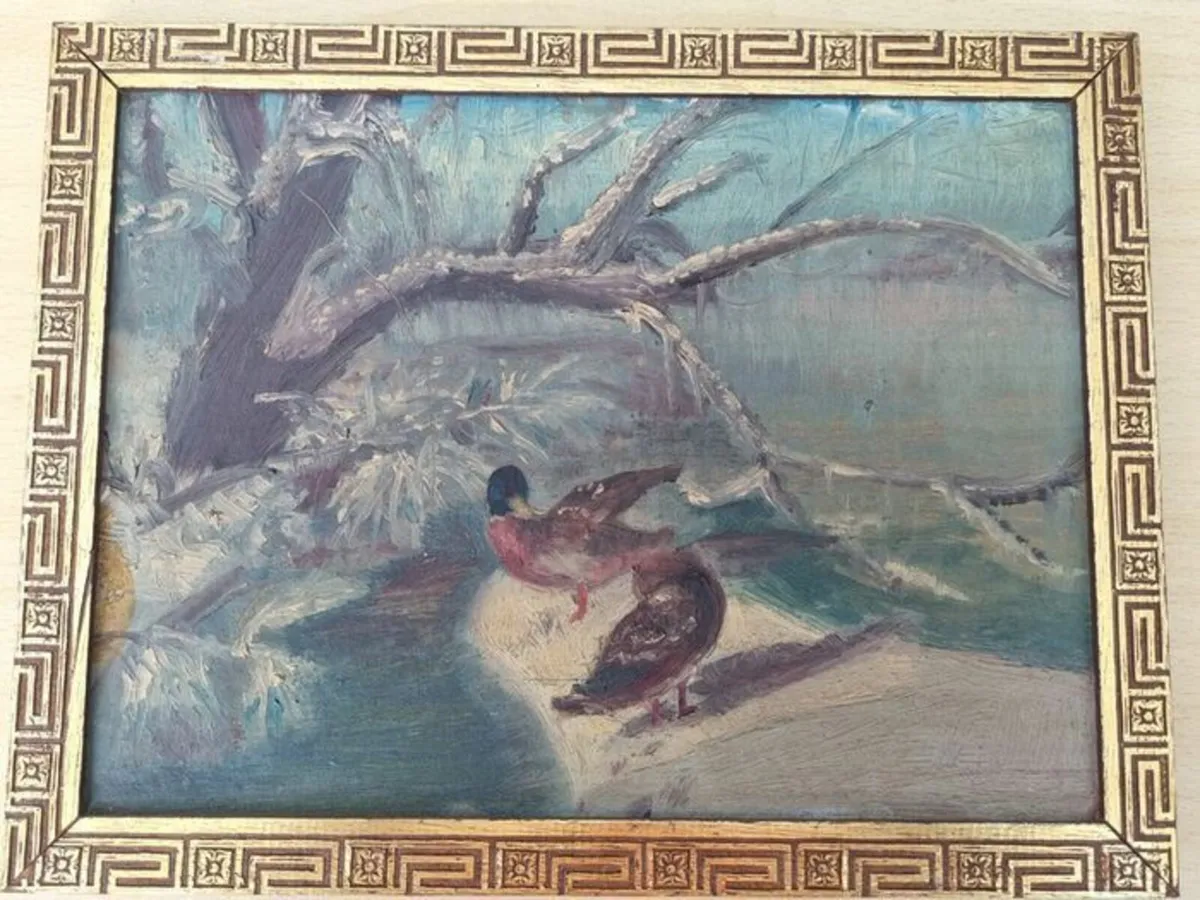 Vintage oil painting of ducks - Image 2