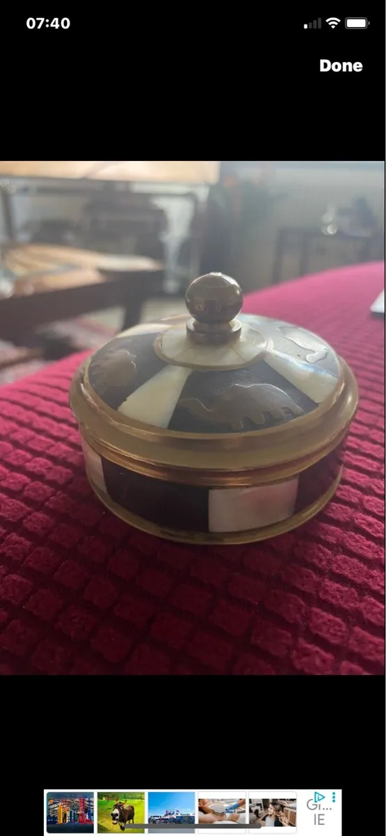 Vintage Brass/ Copper/Mother of Pearl Ring Box - Image 1