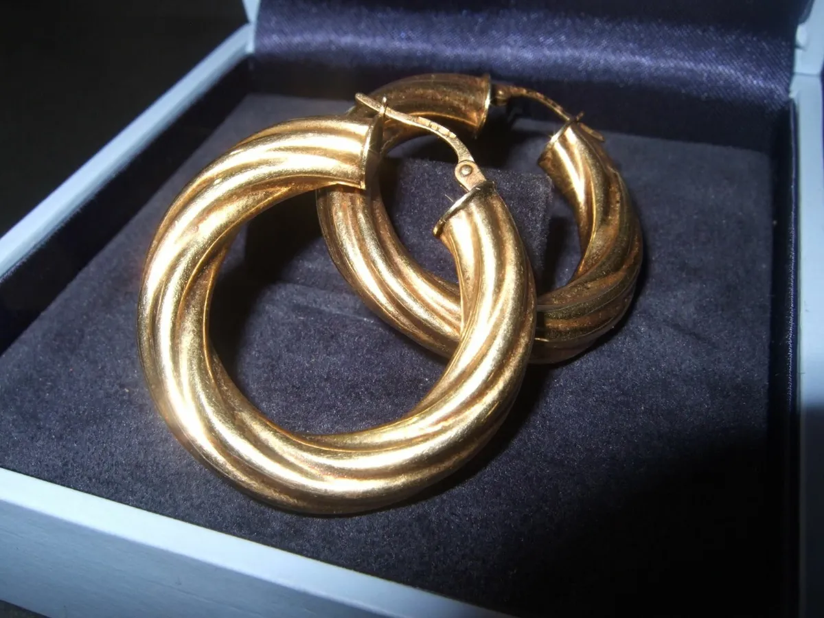 Vintage 9ct Gold Twisted Creole Hoops - Image 1
