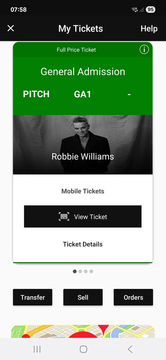 Robbie Williams pitch tickets