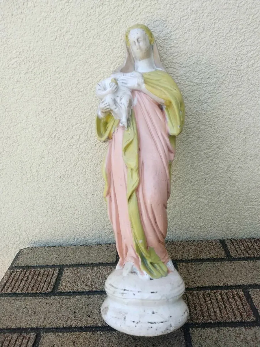 Antique Madonna and Child Chalk Statue - Image 1