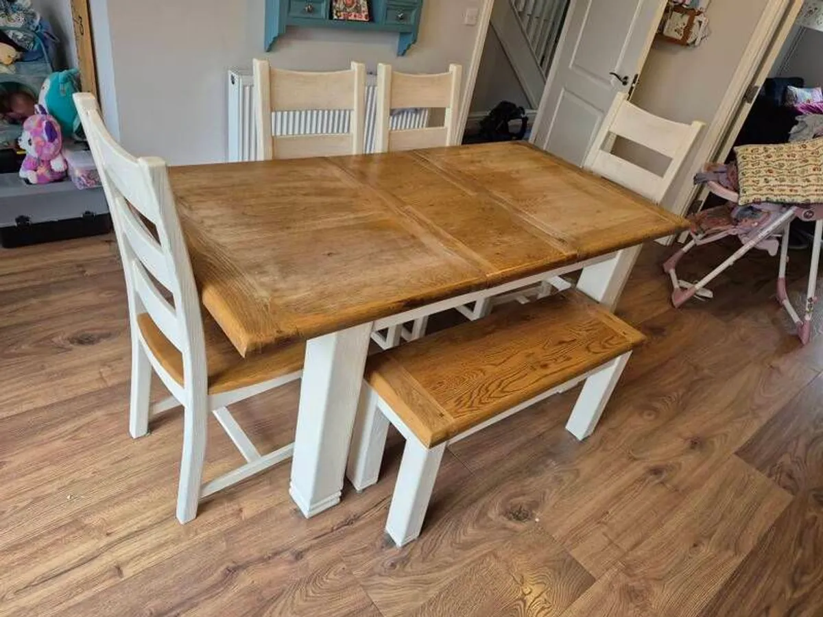 Danube Solid Oak Dining table, chairs and bench - Image 2