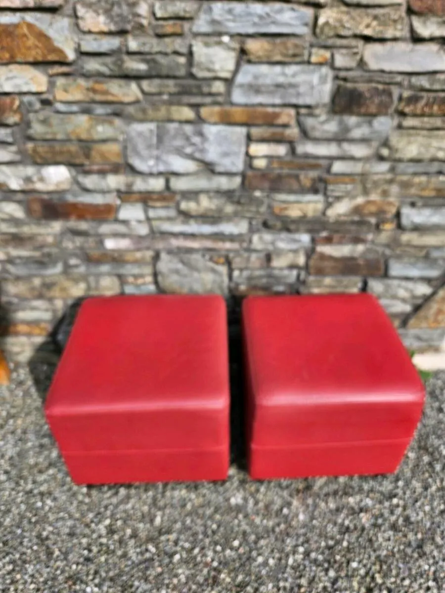 Red Leather Pouffes/Stools - Image 1
