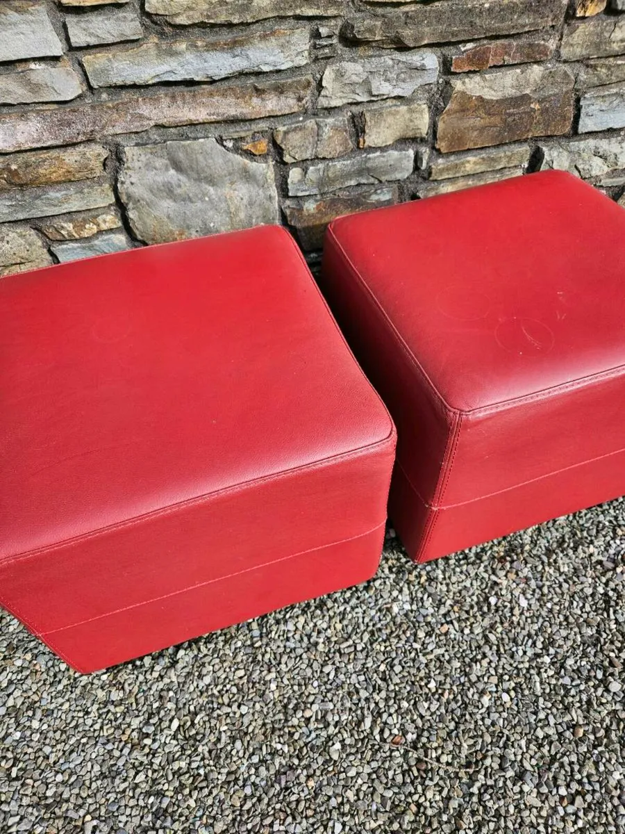 Red Leather Pouffes/Stools - Image 2