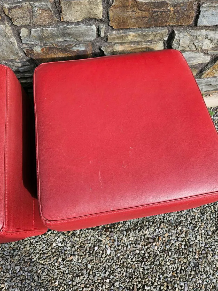 Red Leather Pouffes/Stools - Image 3