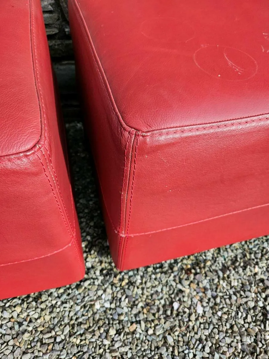 Red Leather Pouffes/Stools - Image 4