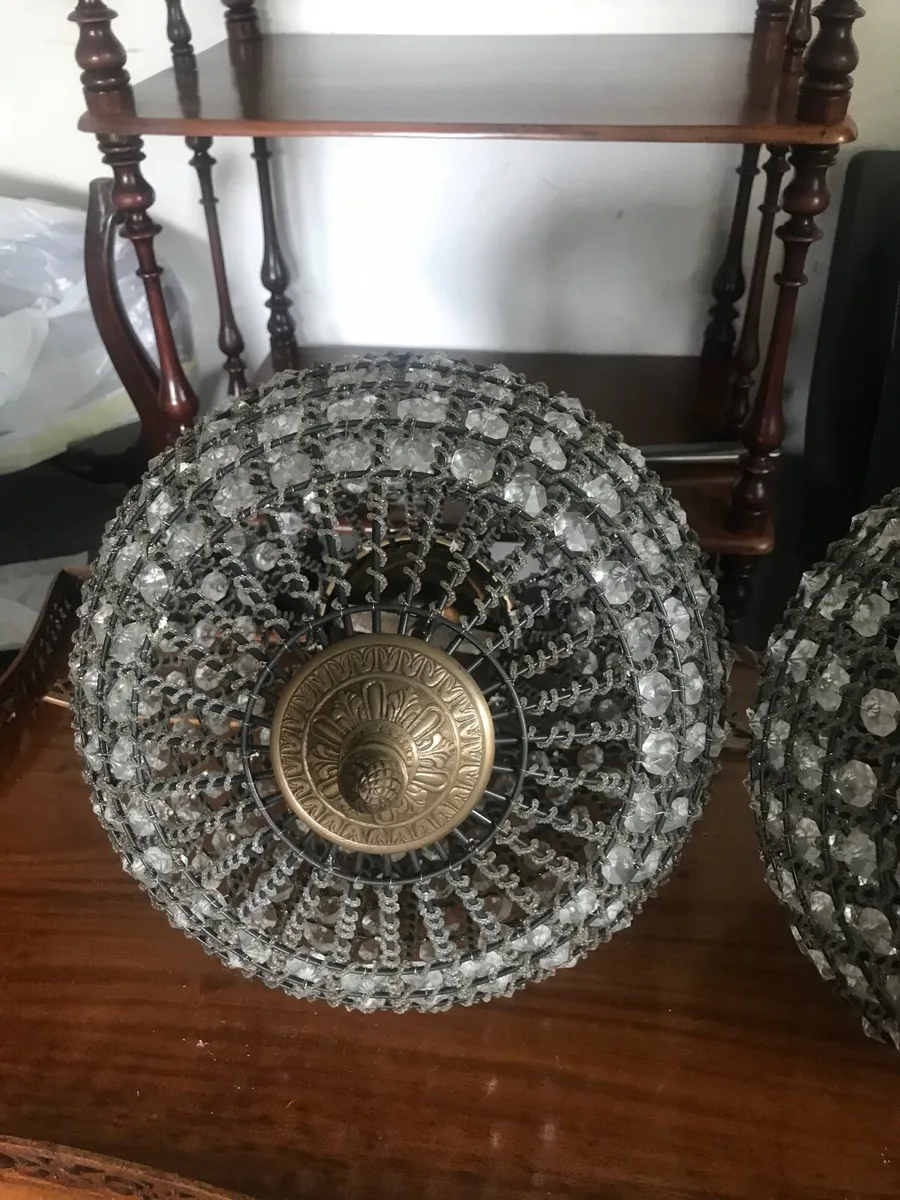Two fabulous retro cut glass global light fittings - Image 1