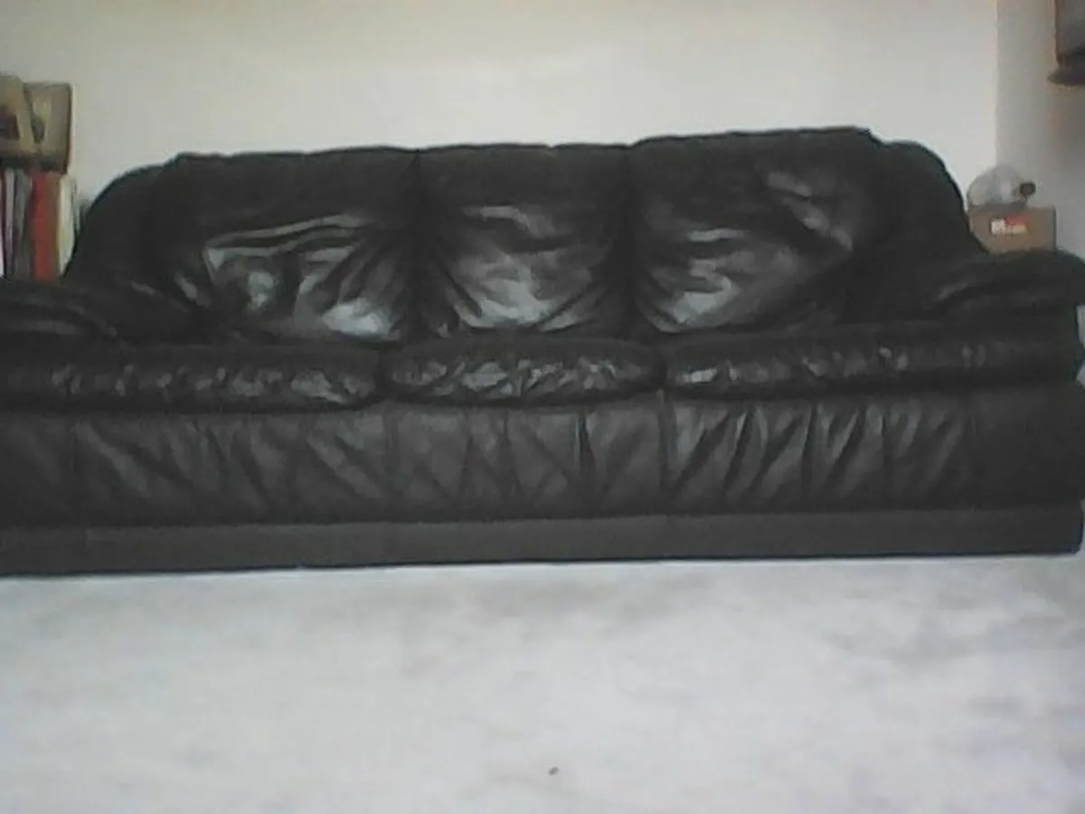Leather Couch and Cabinet - Image 2