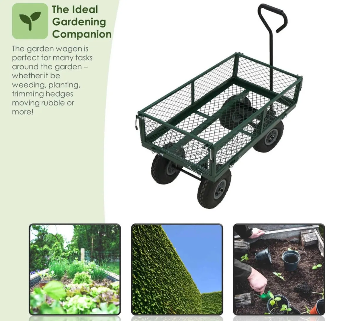 Heavy Duty Metal Green Garden Cart NEW - Image 4