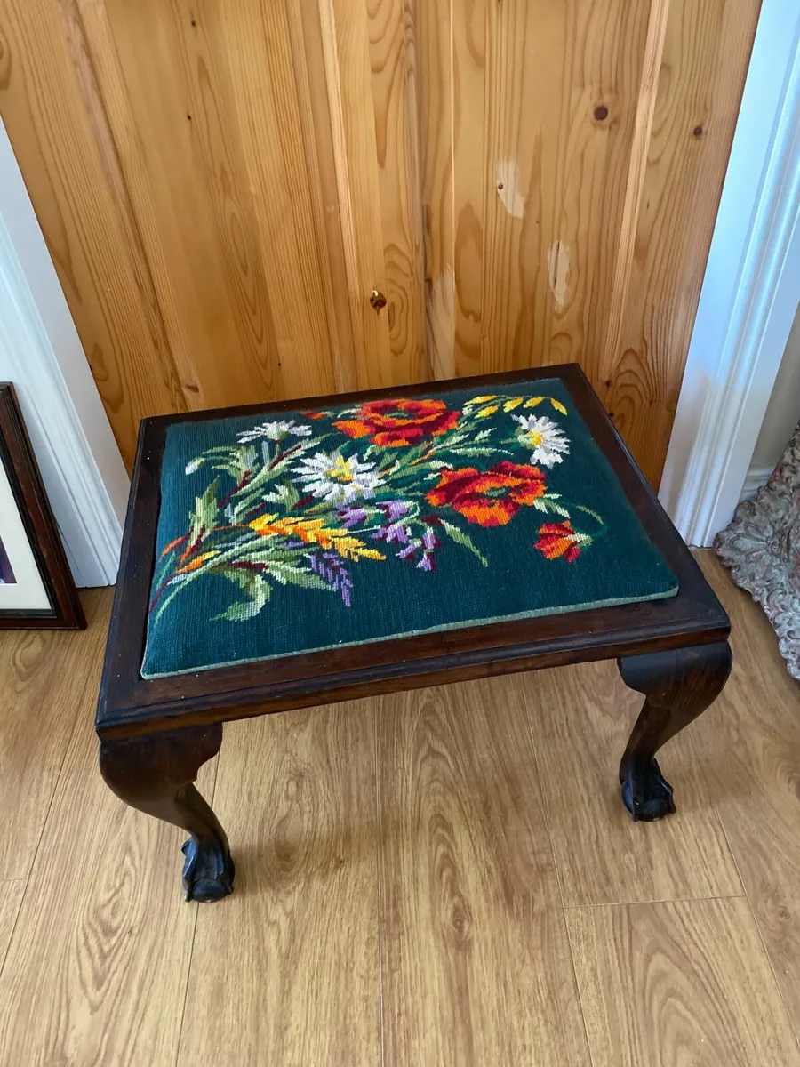 Antique Hand Embroidered Floral Footstool - Image 1