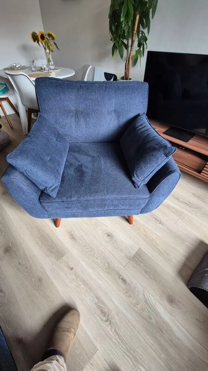 Navy and Walnut Armchair from EZ Living. like new - Image 1