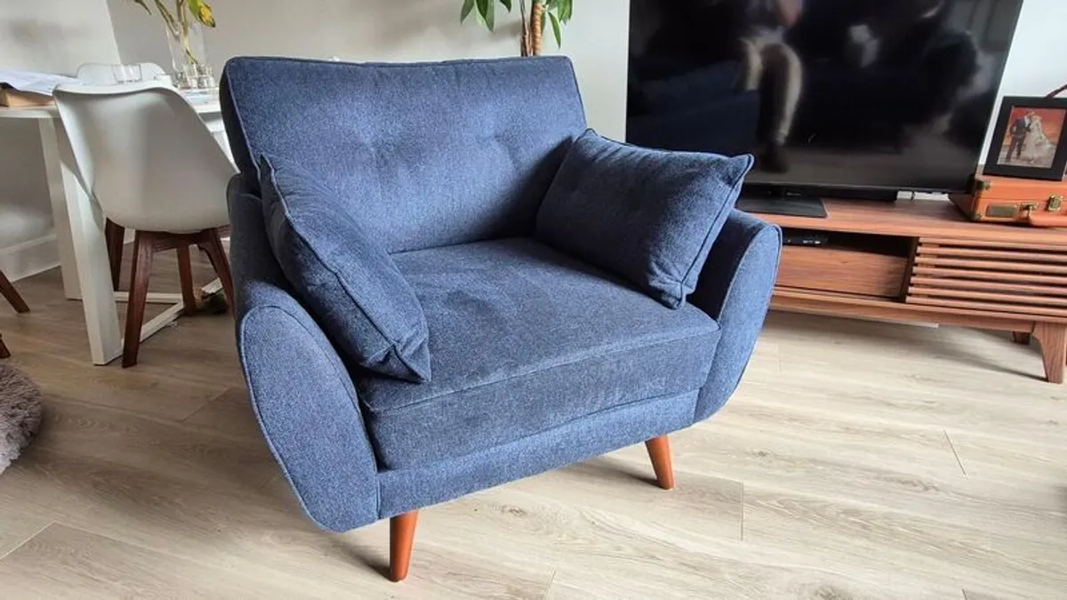 Navy and Walnut Armchair from EZ Living. like new - Image 2