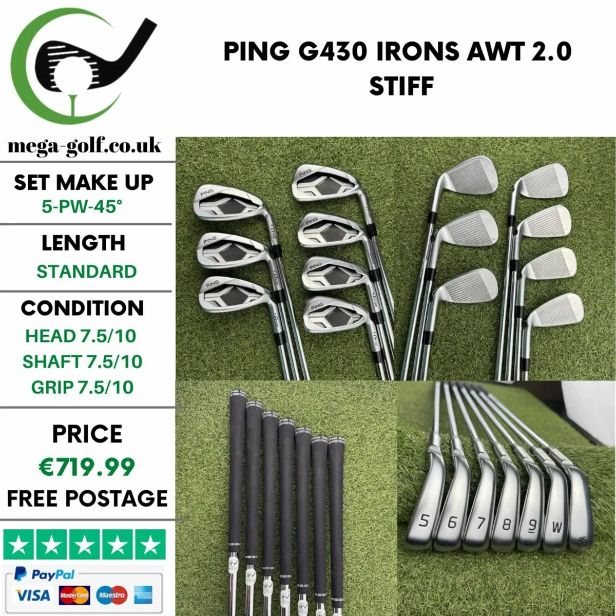 PING G430 IRONS / 5-PW-45° / AWT 2.0 STIFF - Image 1