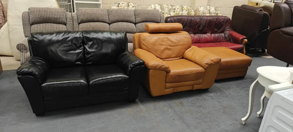 Black Real Leather 2 Seater Couch - Image 2