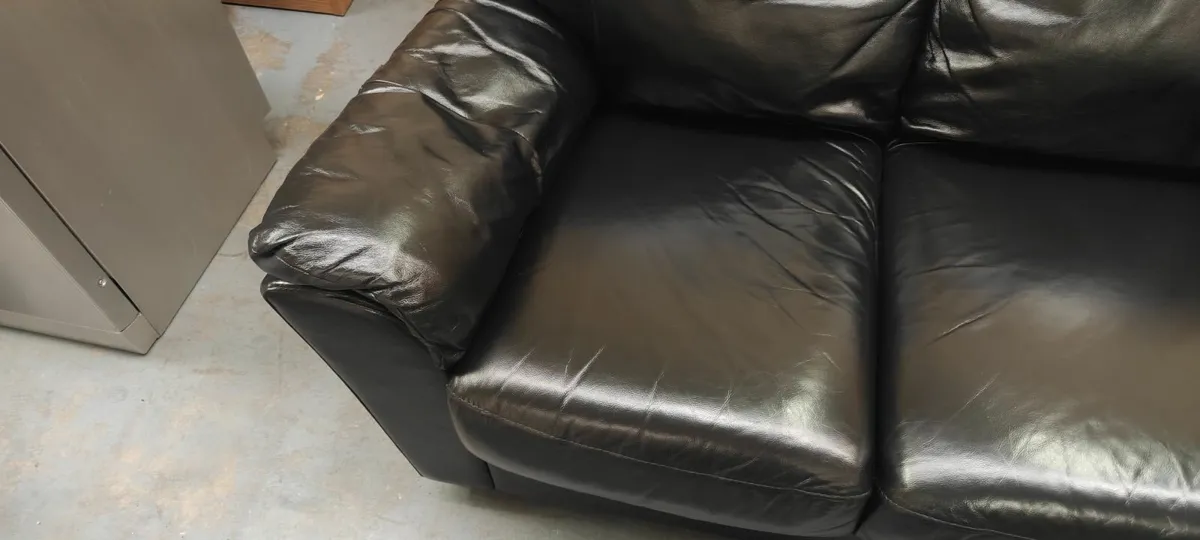 Black Real Leather 2 Seater Couch - Image 3