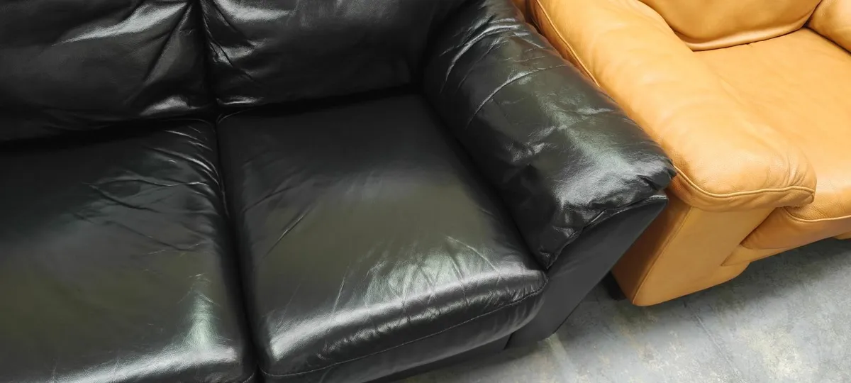 Black Real Leather 2 Seater Couch - Image 4
