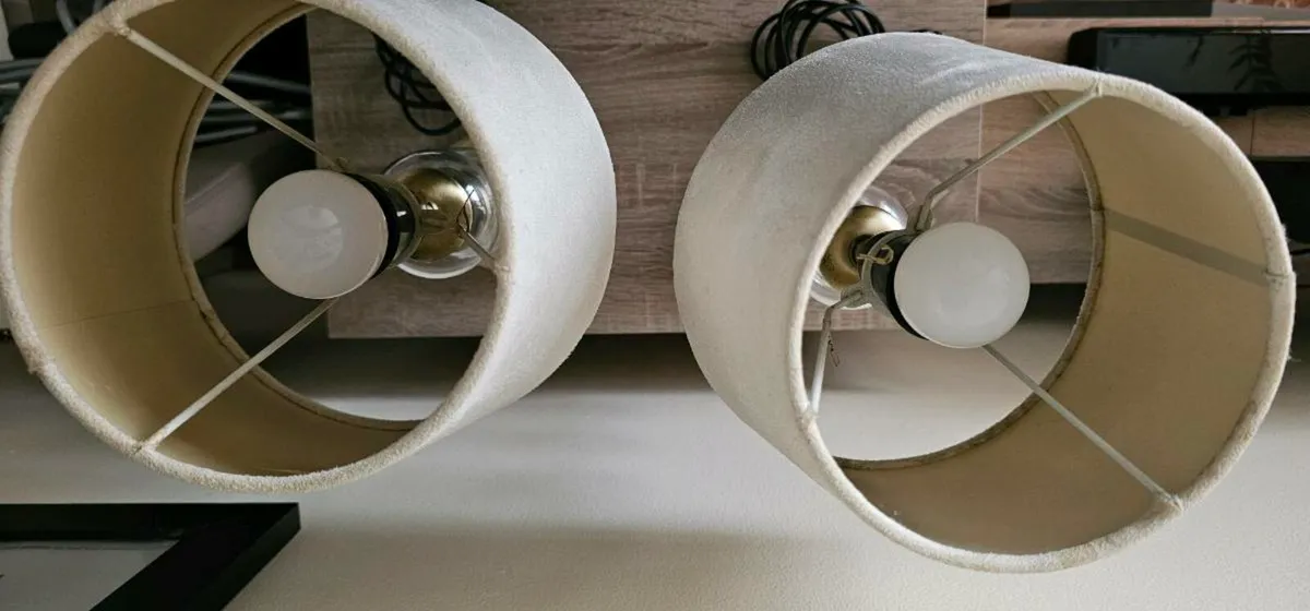 Pair of Vintage Brass & Glass Table Lamps with Cre - Image 2