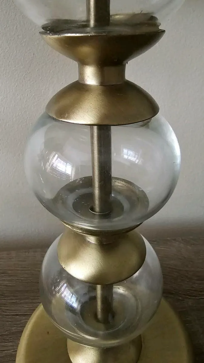 Pair of Vintage Brass & Glass Table Lamps with Cre - Image 3
