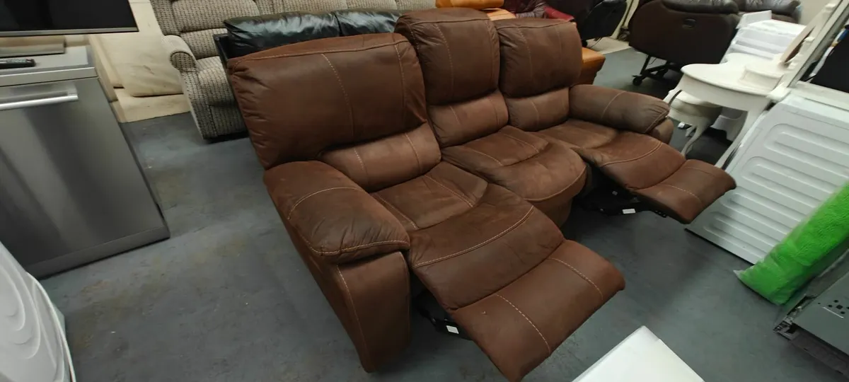 3 Seater Suede Brown Recliner Couch - Image 1